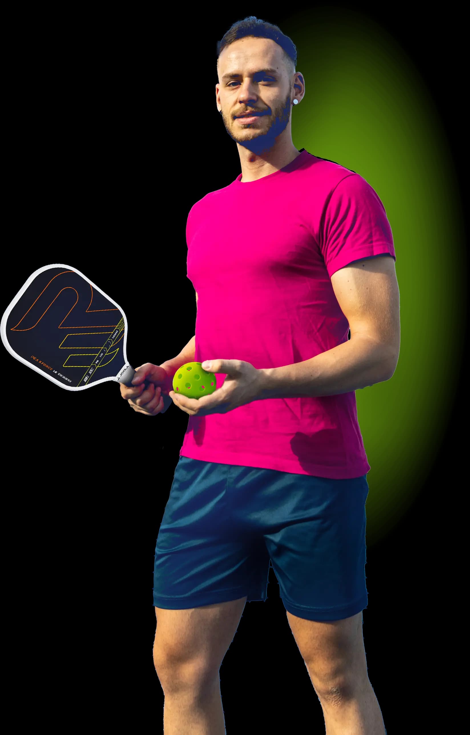 Pickleball player mid-swing