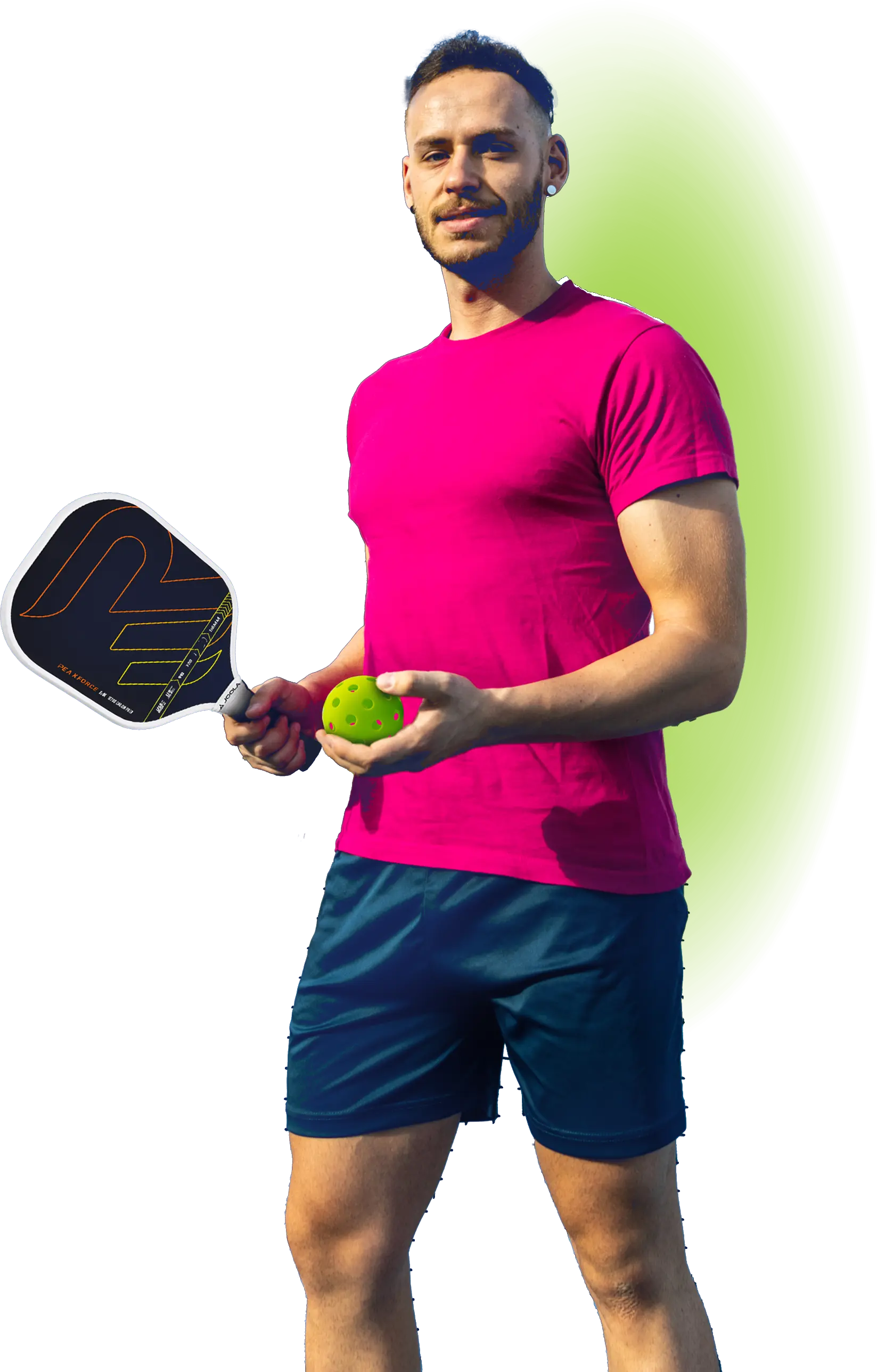 Pickleball player mid-swing